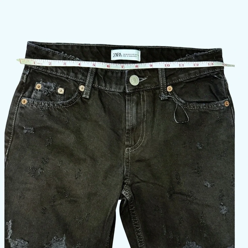 Zara Black Distressed‎ Ripped Straight Leg Jeans Womens Size 0 Distressing 27x31
